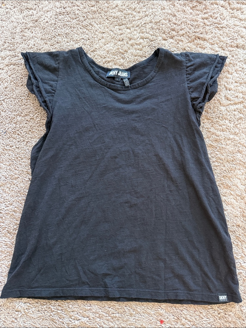 Dkny Black Short Sleeve Ruffle tank
